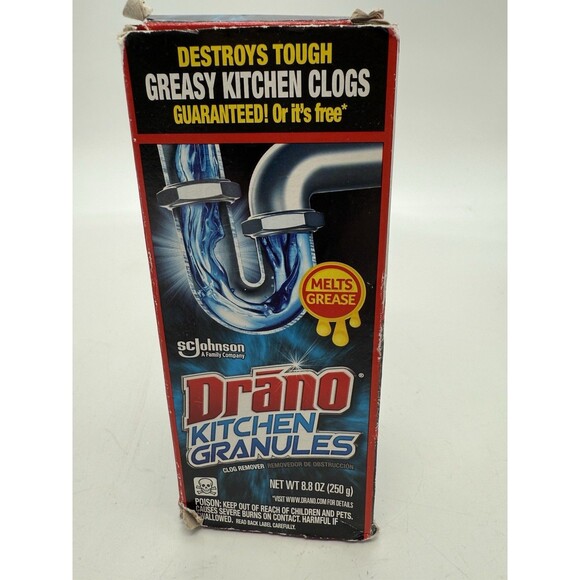 Pack of 2 Drano Kitchen Granules Drain Clog Remover & Cleaner Unclogs Grease Oil - Picture 2 of 11